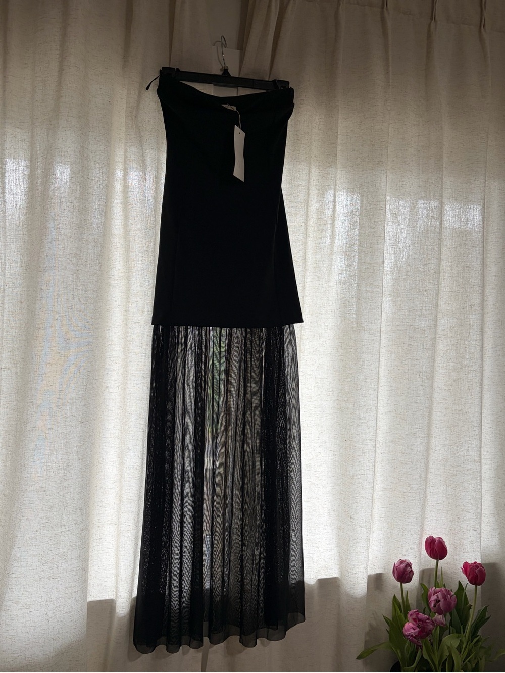 Zara Black Strapless Maxi Dress with Sheer Skirt - Picture 2 of 3